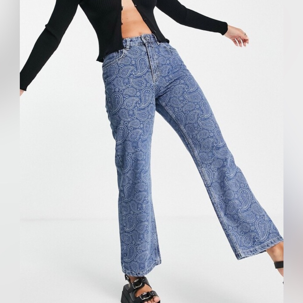 The Ragged Priest Rapture Straight Jeans | Blue Paisley Print Denim | Size 30